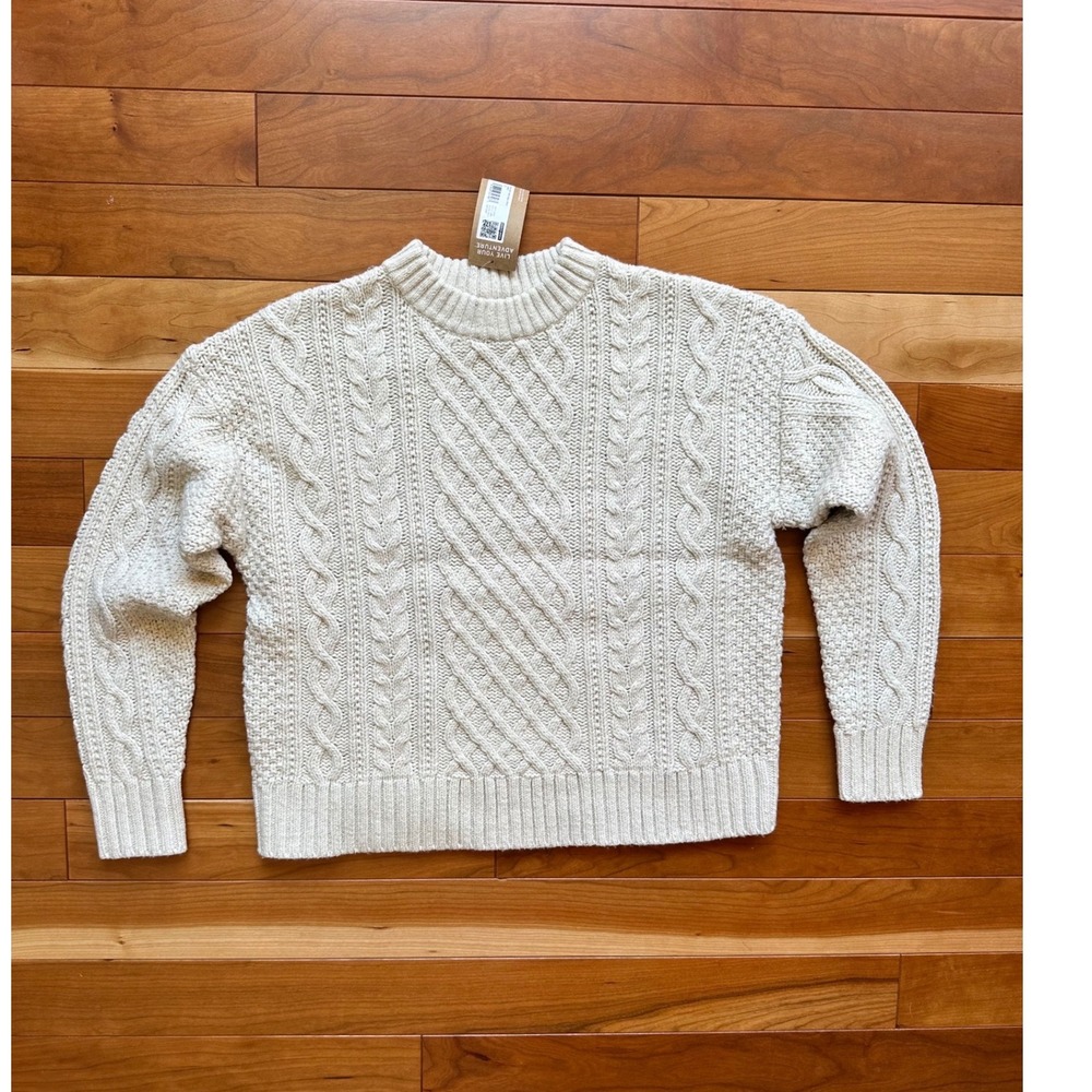 Eddie Bauer Heritage Cable Crew Sweater Ivory Women Small NWT 1099 0529